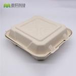 8x8 inches bagasse heavy duty take out lunch box hinged clamshell container