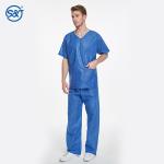 Dental Clinic Disposable Scrub Suit Two Pieces Short Sleeve V Neck Scrub Suit