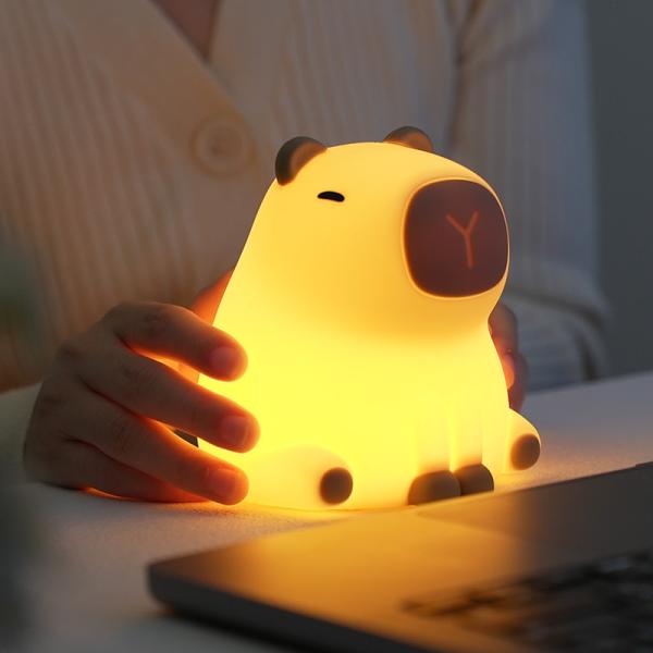 New Cute Capybara Silicone Night Light Usb Rechargeable Led Pat Lamp Timing