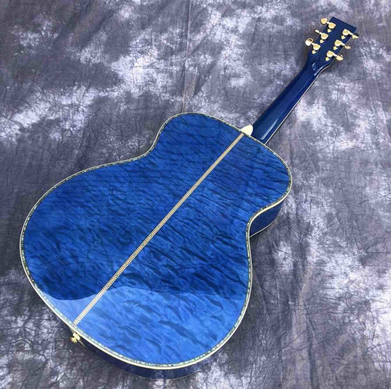 Solid spruce top OM style Acoustic Guitar,Abalone Ebony fingerboard Blue Burst Maple back and sides Acoustic Guitar