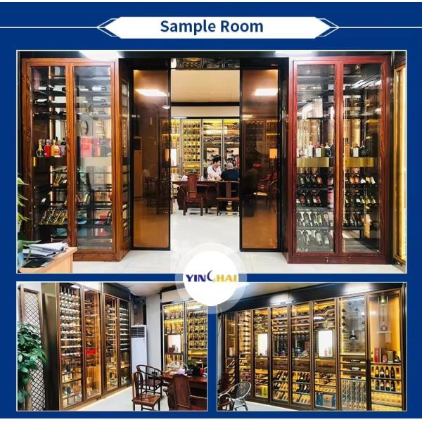 Commercial Glass Door Whiskey Display Cabinet With Customized Logo And Lights