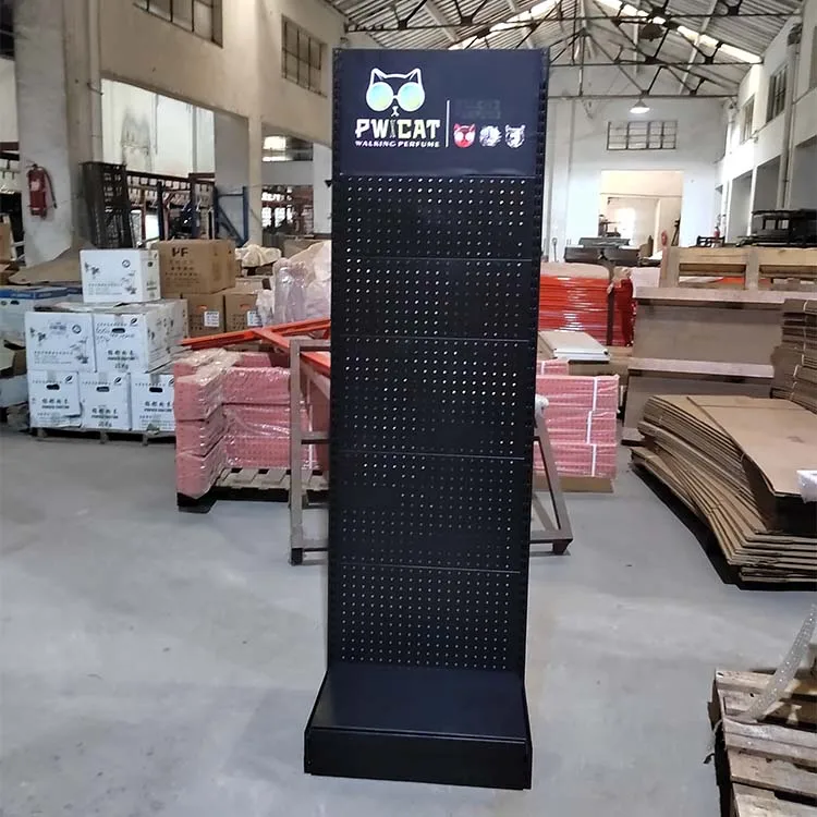 Factory custom color size metal hole back board display shelf supermarket shelves rack for shop