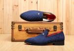 Slip On Men'S Casual Shoes Blue / Black Custom With Metal Rivets