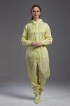 Anti static autoclavable ESD yellow hooded coverall garment with shoes cover for