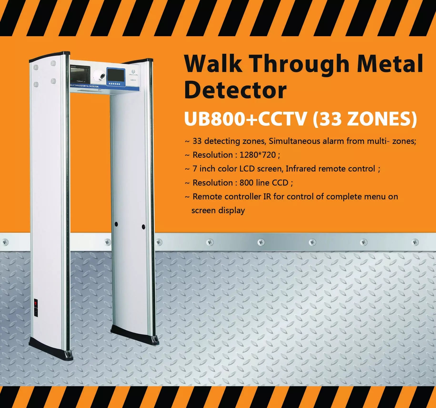 33 zone door frame archway walk through metal detector body scanner with7" LCD colored with IR remote control
