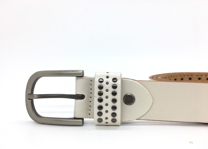 White 2 Row Womens Studded Wide Leather Belt 1-1/4 Inch Width