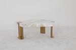 Delicate Brushed Gold Stainless Steel Coffee Tea Table With Marble Table Top