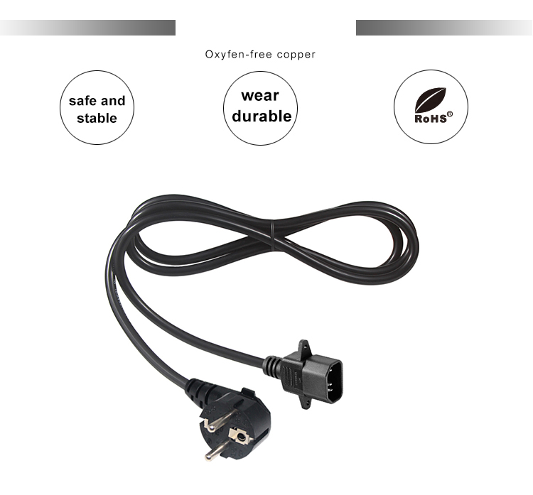1.0Mm Retractable Laptop Power Cord Iec C14 Assembly 60320 C14 To Euro 3Pin