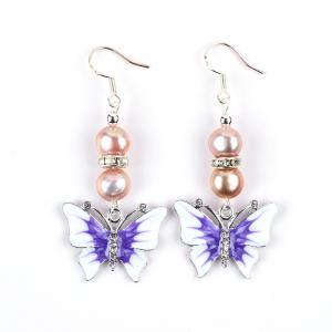 Wholesale 9MM Purple Baroque Fresh Water Pearl Earrings With Butterfly Charm from china suppliers