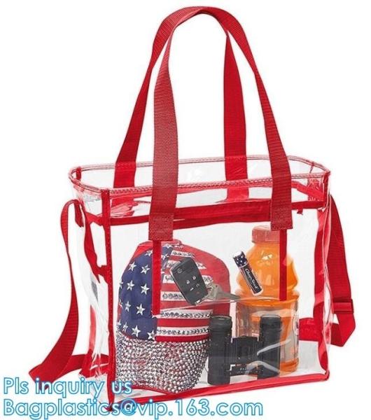 Clear PVC shopping reusable tote bags with carry handle, pvc Tote Bag Customize