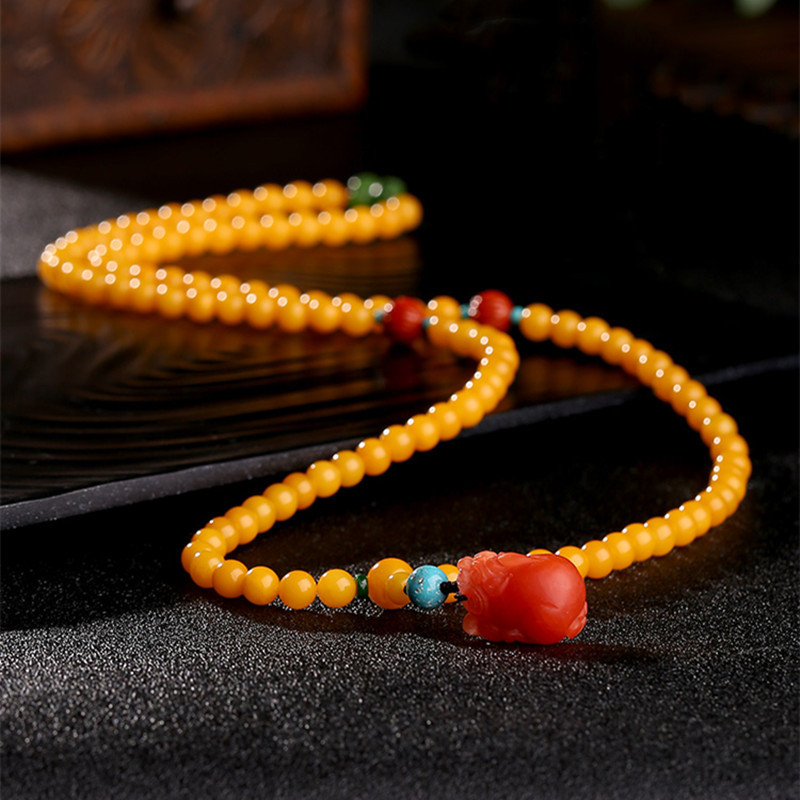 Fashion Jewelry Natural Round Bead Stone Natur Orange Yellow Amber Crystal Elastic Bracelet For Gift Bracelet Amber Tasbih Muslim Islamic Rosary