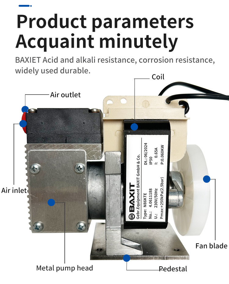 BAXIT 6L/Min Corrosion Resistant N86KTE Diaphragm Pump DC Brushless Vacuum Oil Free VOC Gas Sample Analysis