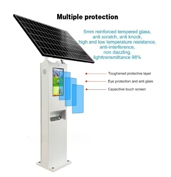 22inch Floor Stand Outdoor Photovoltaic Digital Signage Display Totem Solar-Powered Parking Payment Kiosk