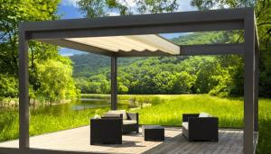 China Villa Retractable Roof Pergola Outdoor Space Bioclimatic Metal Gazebo on sale