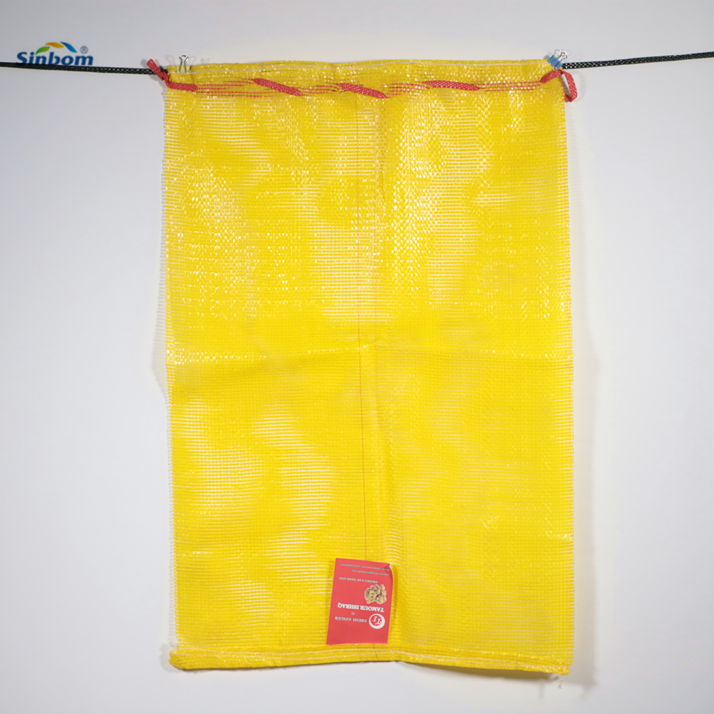 Yellow Leno Mesh Bag for PP Knitted Packaging Onions Fruits Vegetables and Firewood
