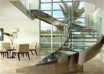 Round Curved Glass Staircase Stainless Steel Building Stairs Easy Assemblying