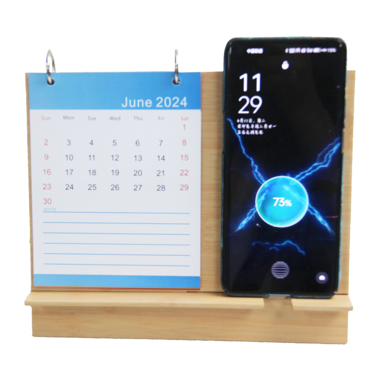 Custom 2024 High Quality Fashion Funny 365 Day Calendar Multifunctional Wireless Charging Wood Desk Calendar