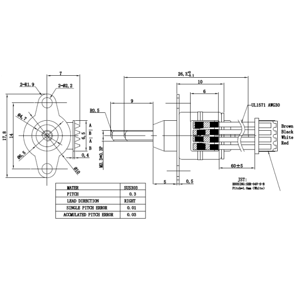 Mini 10mm diameter linear stepper motor 2-phase 4-wire fixed axis micro linear motor