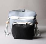 2016 summer new Korean fashion spell color tassel leather handbag drawstring