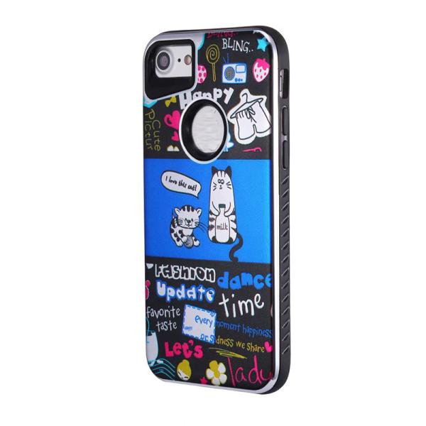 Plating Cat Pattern Combo English Word Graffiti Cell Phone Case Cover for iPhone
