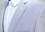Blue Pinstripe Mens White Blazer Jacket Worsted Fabrics All Cotton Material