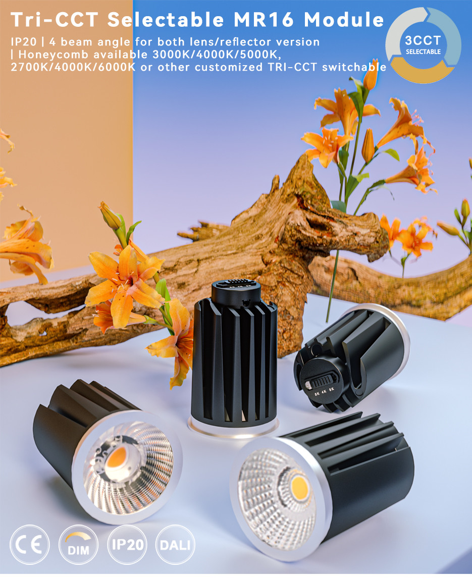 Tri-CCT Adjustable MR16 Module 12W COB LED 3000K/4000K/5000K 2700K/4000K/6000K