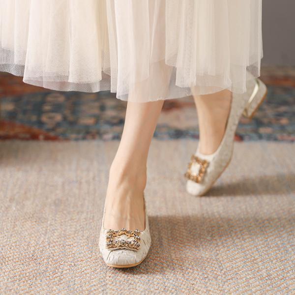 HZM026 Square-Toe Thick-Heeled Single Shoes Women 2021 New Autumn Simple Folds