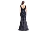 Dark Blue Deep V Neck Ladies Formal Evening Dresses Velvet Fabric Sleeveless