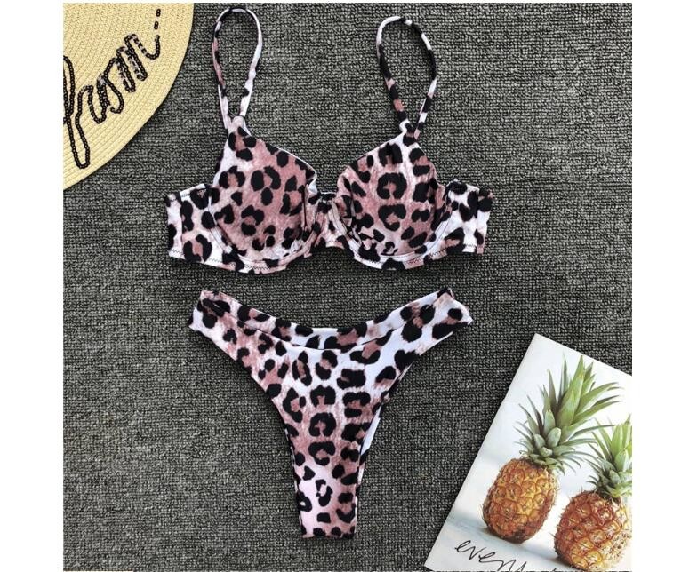 Womail Alluring Biquini Leopard Printed Bikini Push-Up Padded Swimwear Women's