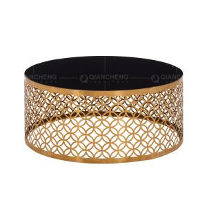 Wholesale Round Black Dia 95cmx40cm SS Coffee Table Glass Top Stainless Steel base from china suppliers