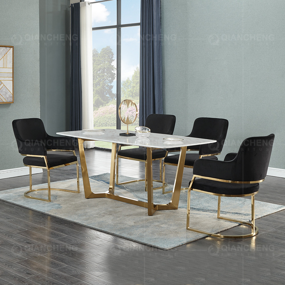 0.7CBM 20mm Modern Rectangle Dining Table Stainless Steel Frame