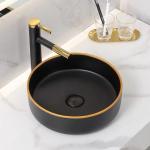 Countertop Ceramic Round Ceramic Wash Basin Matte Shiny Black Color