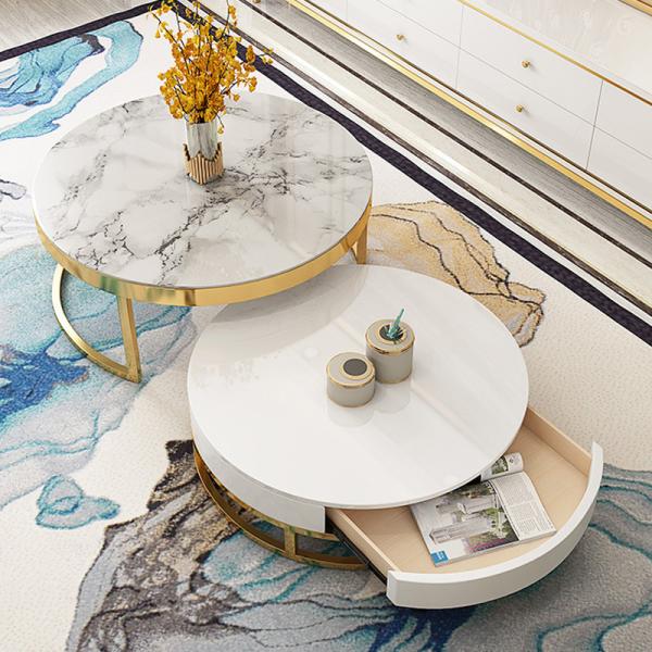 Tea Accompanying White Marble Circle Coffee Table With Storage OEM ODM