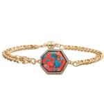 Magnetic Buckle Chain Link Bracelet With Gold Plated Zircon Quadrilateral