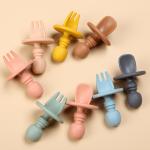 FDA LFGB BPA Approved Silicone Cutlery Set Baby Training Spoon Fork Round Handle