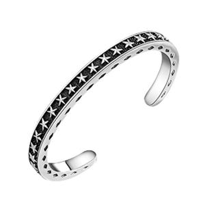 Wholesale Vintage Black Rhodium Plated Thai 925 Sterling Silver Star Bangle Bracelet(XH057344W) from china suppliers