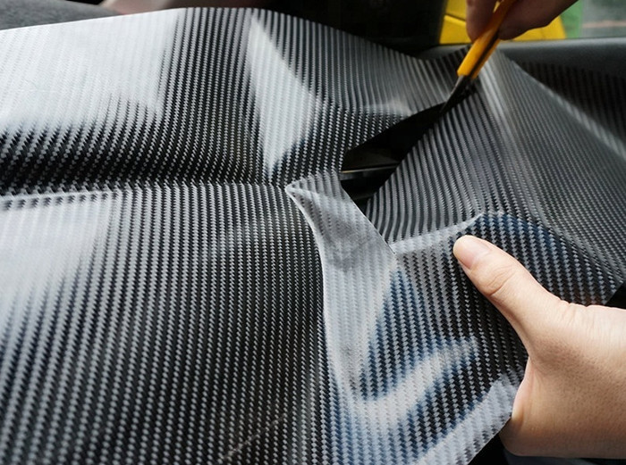 Gloss 4D Black Carbon Fiber Vinyl Wrap Film Air Release Slidable