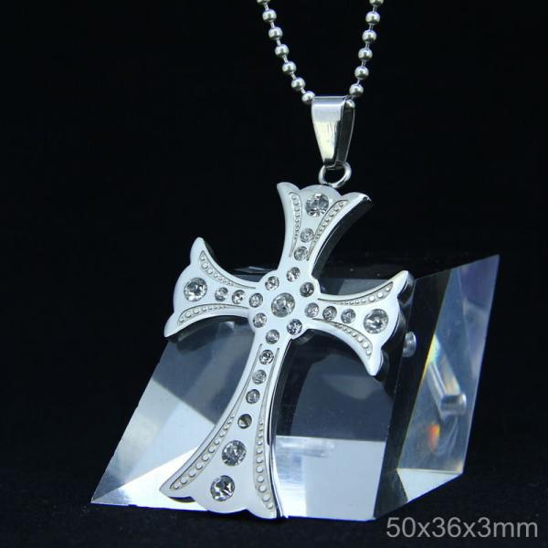 Trendy Stainless Steel CZ Crystal Stones Inlay Cross Plus Symbol Necklace