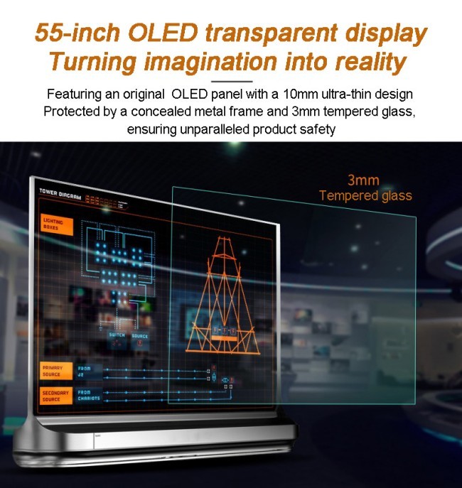 55 Inch Transparent OLED Display 1920*1080 Color Customizable for Advertising Showcase