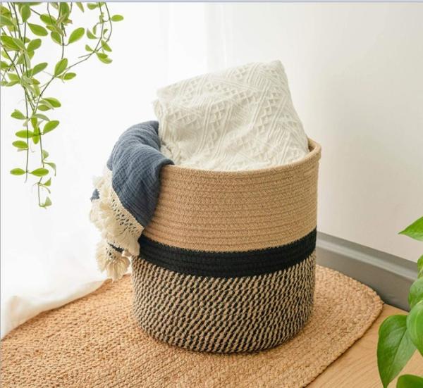Wholesale Handmade Design Decorative Small Woven Grey Cotton Rope Baskets For