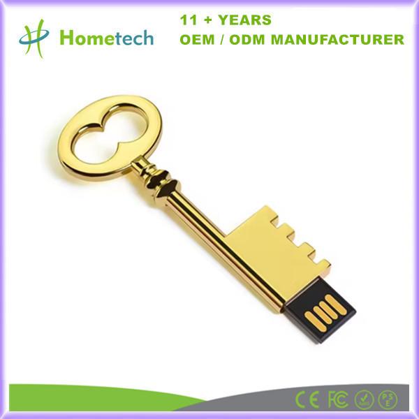 Classic Key Shaped Metal Thumb Drive Water Proof Data Storage Silver Gold Copper