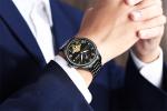 KINYUED luminous moon phase luxury black watch tourbillon automatic mechanical