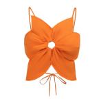 Flower Hollow Women Crop Top , Lace Up Halter Backless Crop Top
