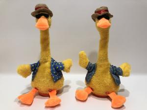 Wholesale Recording Repeating Dancing Singing Yellow Duck Plush Toy with Straw Hat from china suppliers