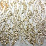 Gold 140cm Width Machine Embroidery Lace Customized Lace Fabric For Dresses
