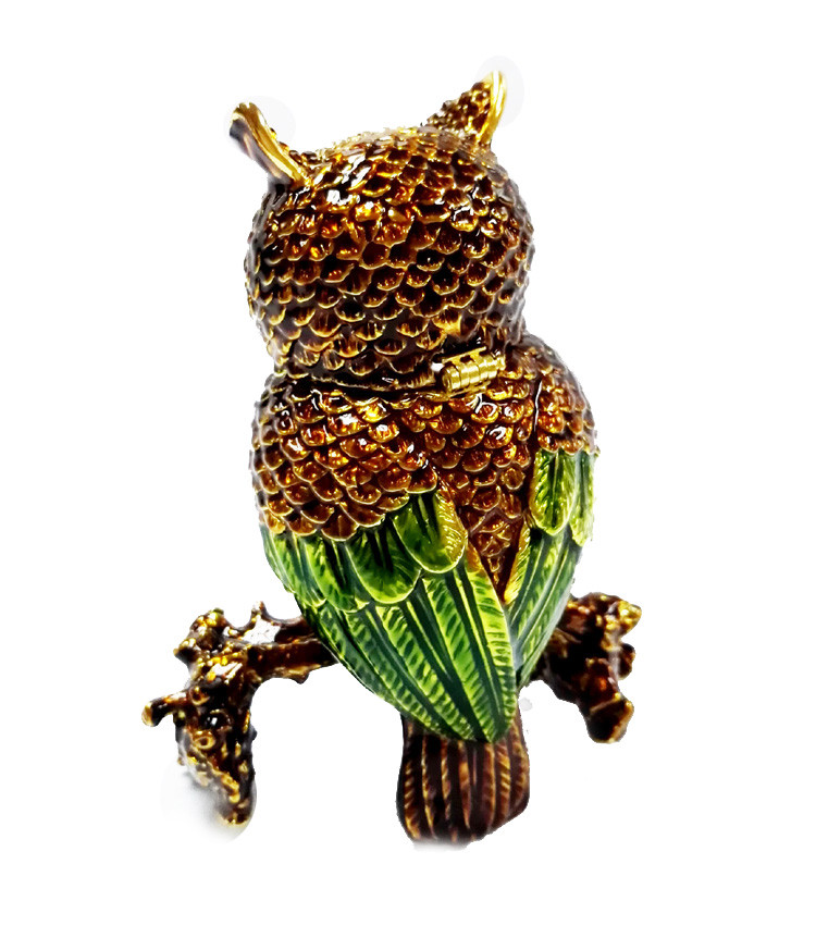 Beautiful owl handpaint metal jewelry box rhinestone owl birds enamel trinket boxes
