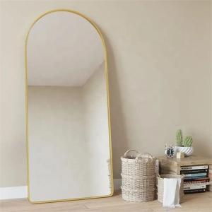Wholesale Aluminium Color Golden Arch Shape Bathroom Wall Mount Mirror with Brushed Metal Frame from china suppliers