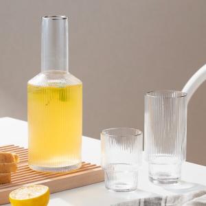 Wholesale Ripple Bedside Water Carafe And Glass Set 30Oz Hand Blown Gold Or Silver Rim from china suppliers