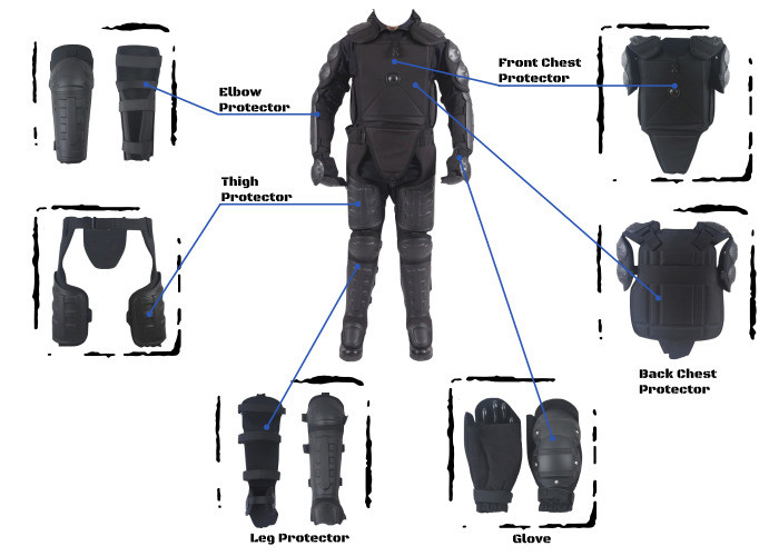 All Black Police Anti Riot Suit With T Baton / Military Riot Control Kit