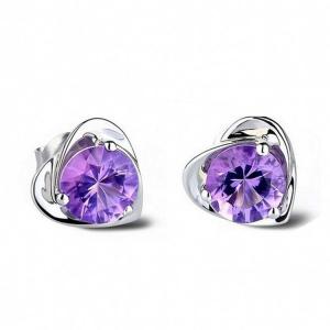 Wholesale 925 Silver with Created Amethyst Heart Stud Earrings(EESTUD01) from china suppliers